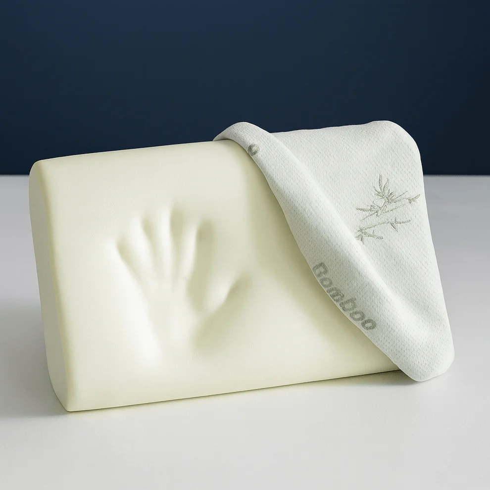 Oreiller à mémoire de forme avec housse ouverte